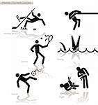 Olympic games see through an humour point of view. Set 3.  In detail: Ice Hockey, Diving, Tennis, Soccer, Fighting