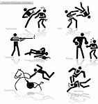 Olympic games see through an humor point of view. Set 4.  In detail: Tae Kwon Do, Judo, shooting, Boxing, Equestrian, Wrestling