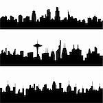 Various city skyline silhouettes