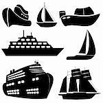 Ships and boats in black