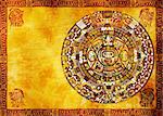Maya calendar on ancient wall. Horizontal background