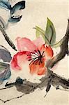 Chinese traditional ink painting, flower, on art paper.
