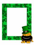 St Patricks Day Leprechaun Green Hat on Pot of Gold Picture Frame Illustration