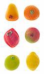 Colorful Marzipan in Fruit Shapes Isolated on White with a Clipping Path.