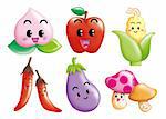 Cute cartoon design elements set -fruit, vegetable
