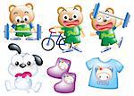 Cute cartoon design elements set - bear, sport