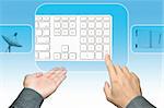 businessman hand pushing keyboard on a touch screen interface