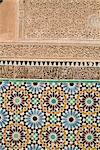 Détail de mur, les tombeaux Saadiens, Marrakech, Maroc