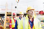 Workers walking on oil rig