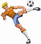 football player kicking the ball with strong power and will