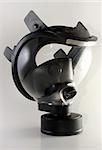 Side view of a black gas mask