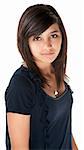 Cute hispanic teenage girl looking casual on white background