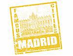 Grunge rubber stamp with the Royal Palace shape and the word Madrid written inside