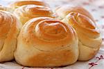 appetizing decorative round white bread on table closeup