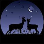 Illustration of two doe silhouettes, square