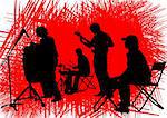 Vector drawing musical group in concert on stage