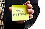 Boss meeting post it in business man hand