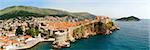 Panoramic aerial photo of old Dubrovnik walls