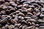 Close-up of roasted coffee beans. Defocused.