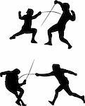 fencing silhouettes - vector