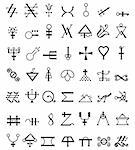 runes and occult symbols isolated on white background