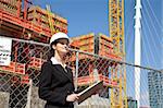 Woman working on downtown construction site