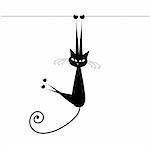 Funny cat silhouette black for your design