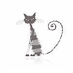 Funny grey wet cat for your design