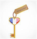 golden key with flag of France and wecome tag