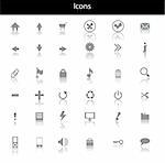 Set of black icons with reflection