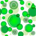 Abstract seamless pattern with vivid chaotic green balls and rings (vector eps 10)