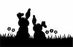 Silhouette of two rabbits on meadow - vector illustration.