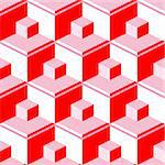 red abstract cubes, seamless texture; vector art illustration