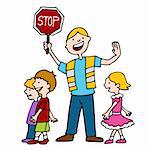 An image of a crossing guard with children.