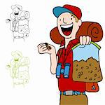 An image of a hiker with a bag of trailmix snack.