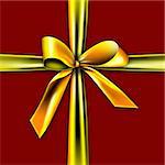 A golden ribbon with a knot isolated on red