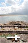 cross in a graveyard with a beautiful view in the maharees on the Dingle Peninsula Ireland