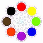 round color palette with eight basic colors isolated on white; abstract art illustration
