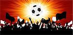 Soccer ball with crowd silhouettes of sport fans with space for text. EPS 8 vector file included