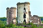 Spring view of Chervonohorod Castle  ruins ( Nyrkiv village , Zalischyky region, Ternopil Oblast, Ukraine). Built in  early 17th century.