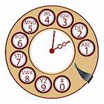 the telephone clock concept, abstract vector art illustration