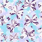 Repeating violet and blue pattern with butterflies (vector EPS 10)