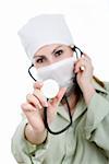 An image of a doctor in white mask with stethoscope