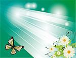 Butterfly and flowers on a green background. Vector illustration. Vector art in Adobe illustrator EPS format, compressed in a zip file. The different graphics are all on separate layers so they can easily be moved or edited individually. The document can be scaled to any size without loss of quality.