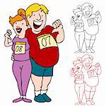 An image of a overweight couple ready to run a race to lose weight.