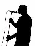 Silhouette of a male singer. Isolated white background. EPS file available.