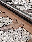 Detail view of railroad track with rusty nails