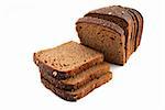 An image of slices of dark bread on white background