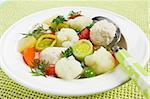 Soup with chicken meatballs and cauliflower dietary healthy food. Shallow dof