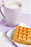 Delicious waffle with cup of cocoa for breakfast